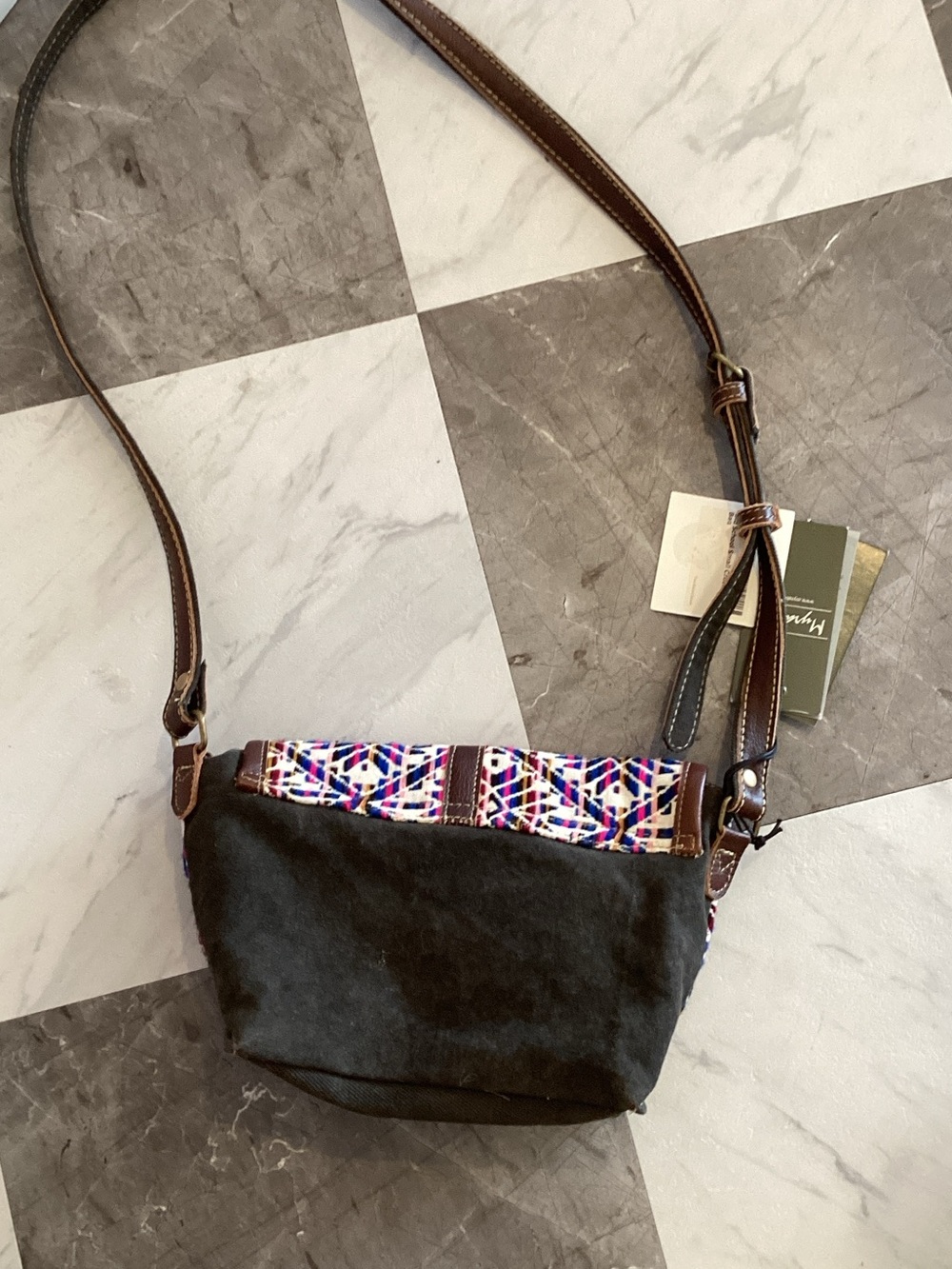 Myra Bag Brown Crossbody with Multicolor Geometric Flap - Picture 4 of 5